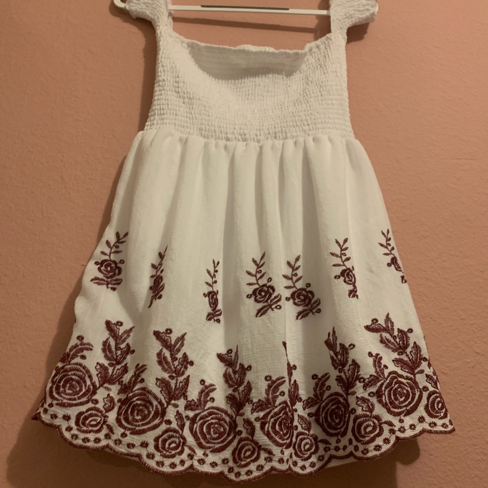 OTS white & Burgundy dress smocked